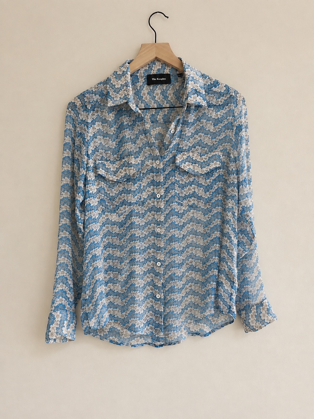 The Kooples Blue Floral Semi-Sheer Silk Blouse Size XS